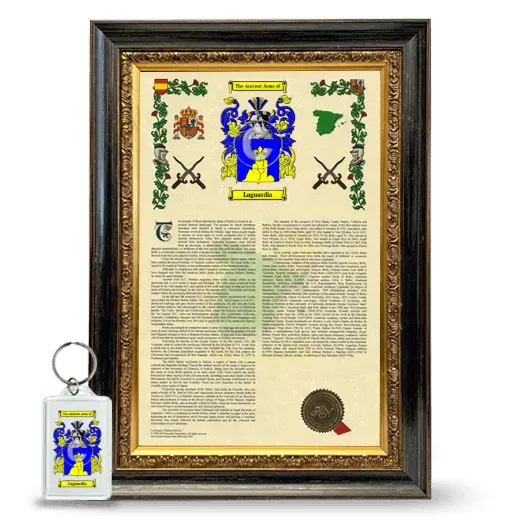 Laguardia Framed Armorial History and Keychain - Heirloom