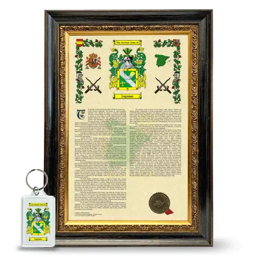 Lagunas Framed Armorial History and Keychain - Heirloom