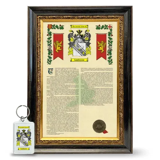 Lamboyrne Framed Armorial History and Keychain - Heirloom