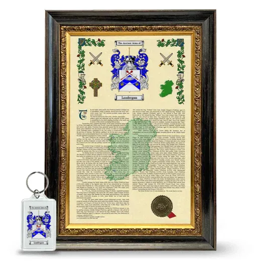 Landergan Framed Armorial History and Keychain - Heirloom