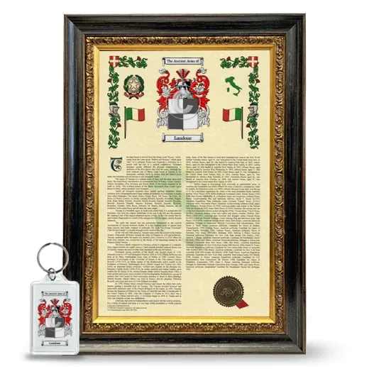 Landone Framed Armorial History and Keychain - Heirloom