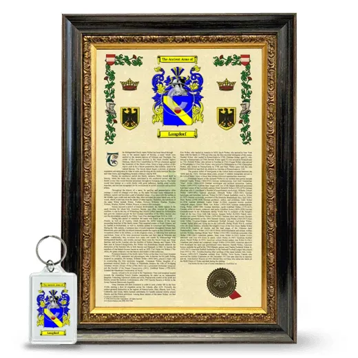 Langdorf Framed Armorial History and Keychain - Heirloom