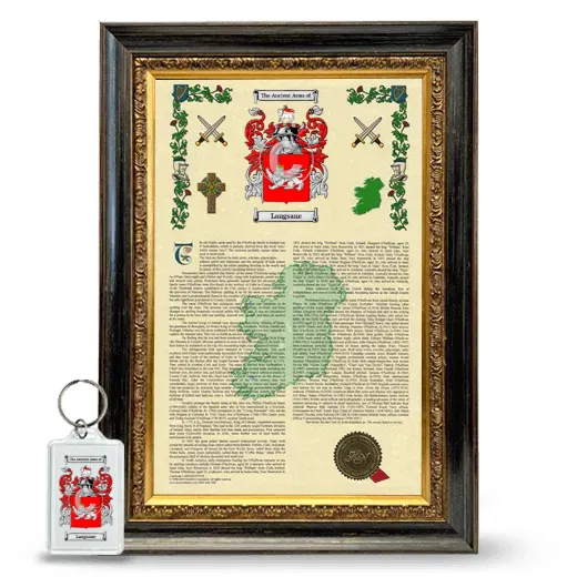 Langsane Framed Armorial History and Keychain - Heirloom