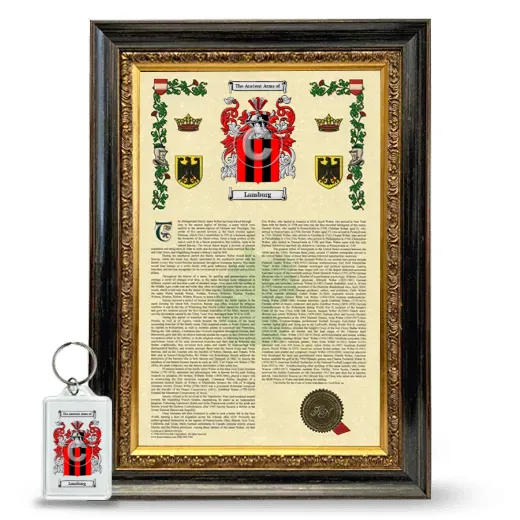 Lansburg Framed Armorial History and Keychain - Heirloom