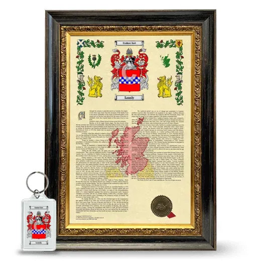Lansly Framed Armorial History and Keychain - Heirloom