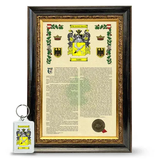 Lantz Framed Armorial History and Keychain - Heirloom