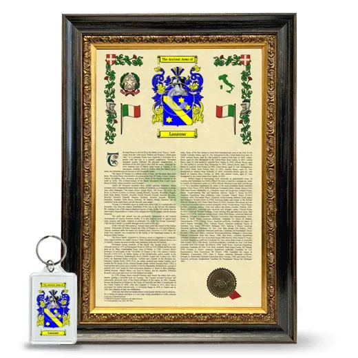 Lanzone Framed Armorial History and Keychain - Heirloom