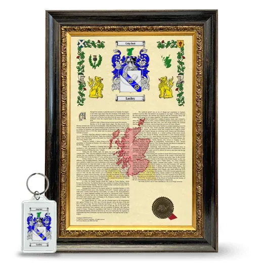 Lasley Framed Armorial History and Keychain - Heirloom