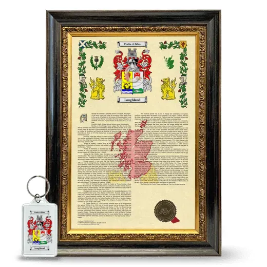 Laughland Framed Armorial History and Keychain - Heirloom