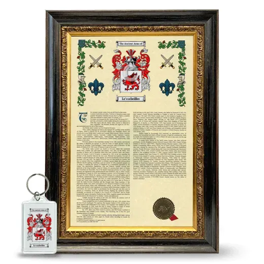 Le'corbeiller Framed Armorial History and Keychain - Heirloom