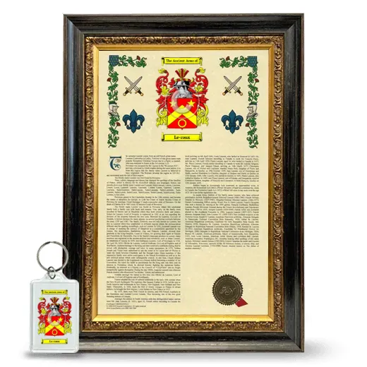 Le-roux Framed Armorial History and Keychain - Heirloom