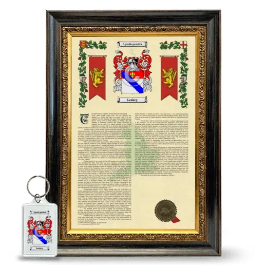 Leakey Framed Armorial History and Keychain - Heirloom