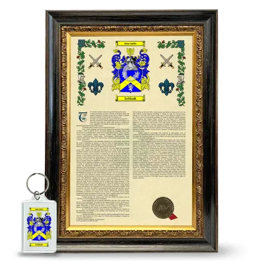 Leblank Framed Armorial History and Keychain - Heirloom