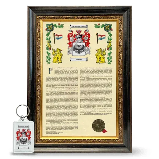 Leeuw Framed Armorial History and Keychain - Heirloom