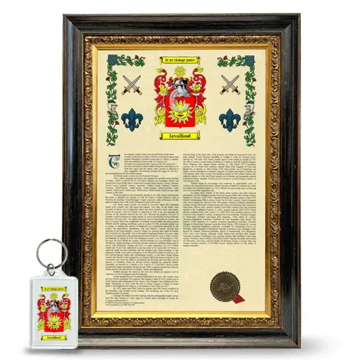 Levailland Framed Armorial History and Keychain - Heirloom