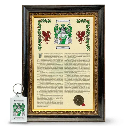 Lewiss Framed Armorial History and Keychain - Heirloom