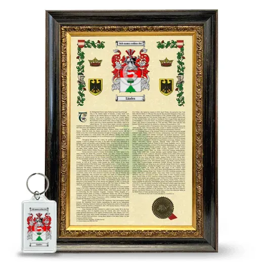 Lindes Framed Armorial History and Keychain - Heirloom