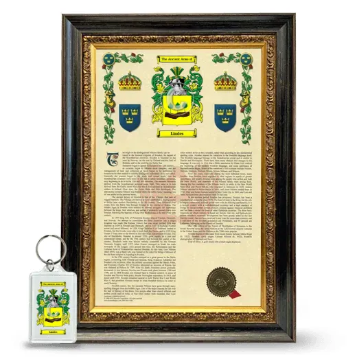 Lindes Framed Armorial History and Keychain - Heirloom