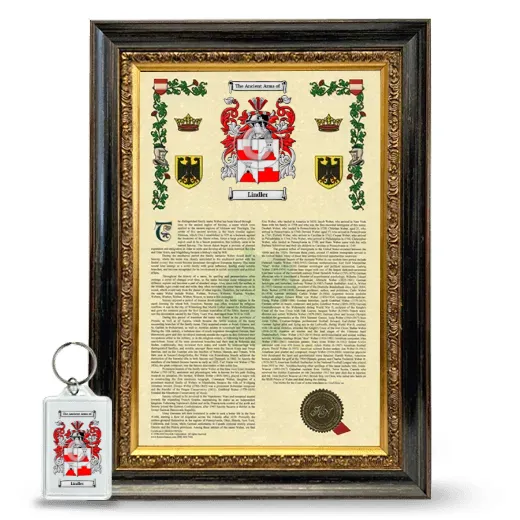 Lindler Framed Armorial History and Keychain - Heirloom