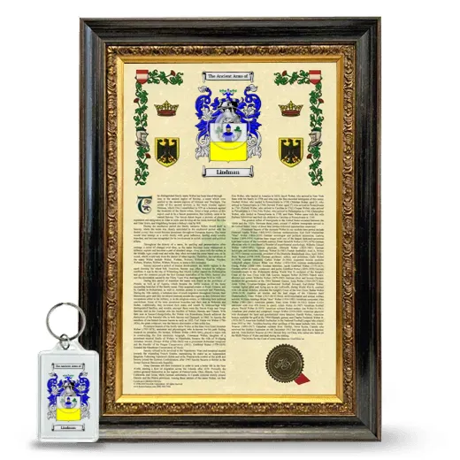 Lindman Framed Armorial History and Keychain - Heirloom