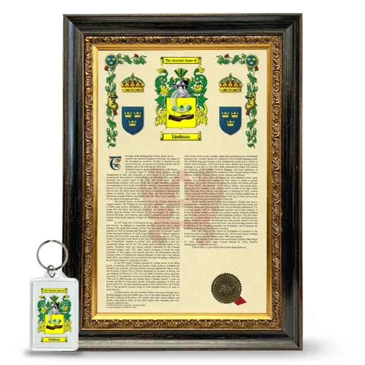 Lindman Framed Armorial History and Keychain - Heirloom