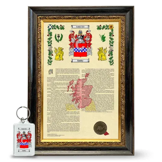Lindsy Framed Armorial History and Keychain - Heirloom