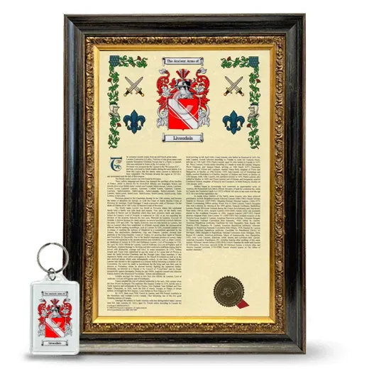 Livaudais Framed Armorial History and Keychain - Heirloom