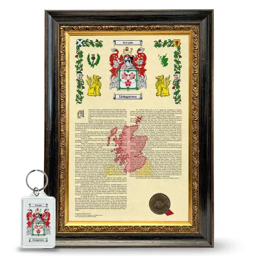 Livingstown Framed Armorial History and Keychain - Heirloom