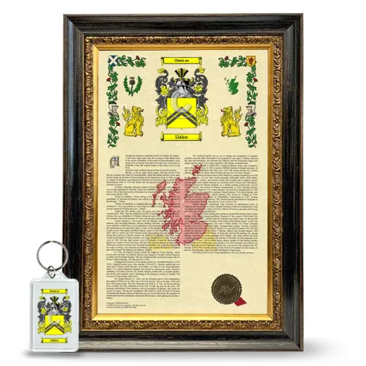 Llalen Framed Armorial History and Keychain - Heirloom