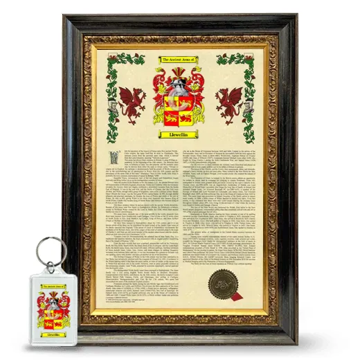 Llewellin Framed Armorial History and Keychain - Heirloom
