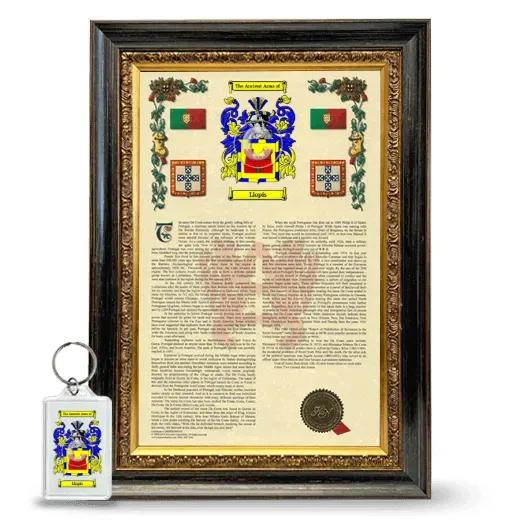 Llopis Framed Armorial History and Keychain - Heirloom