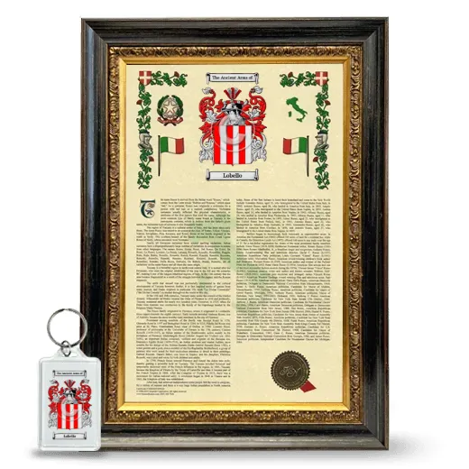 Lobello Framed Armorial History and Keychain - Heirloom