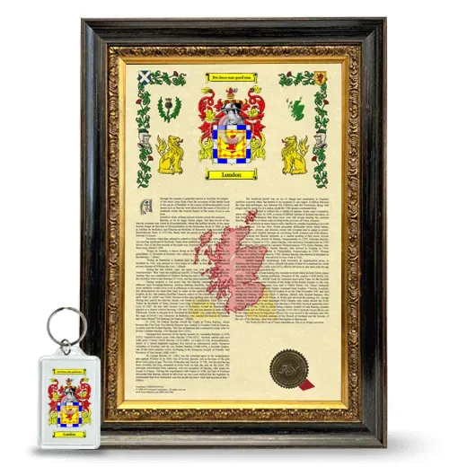 London Framed Armorial History and Keychain - Heirloom