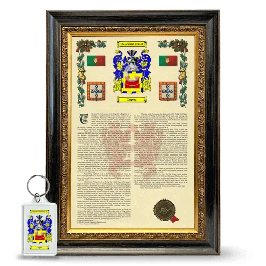 Lopez Framed Armorial History and Keychain - Heirloom