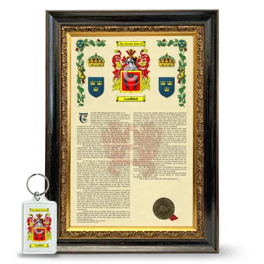 Lundblad Framed Armorial History and Keychain - Heirloom