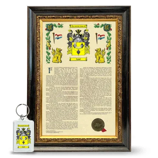 Lynd Framed Armorial History and Keychain - Heirloom