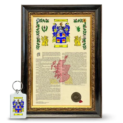 Lysle Framed Armorial History and Keychain - Heirloom