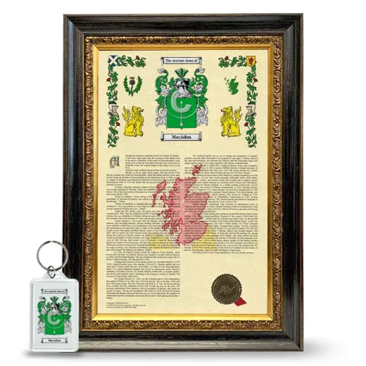 MacAdon Framed Armorial History and Keychain - Heirloom