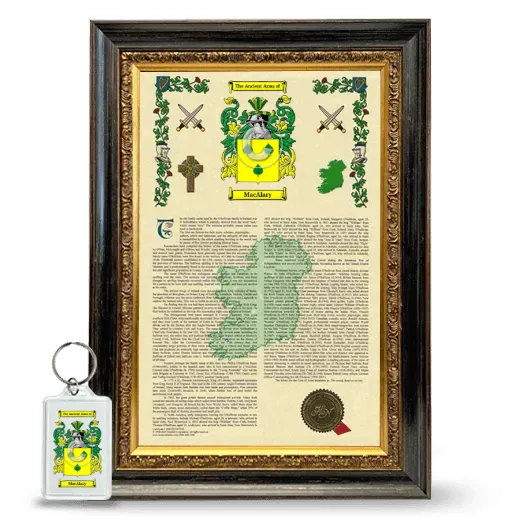 MacAlary Framed Armorial History and Keychain - Heirloom