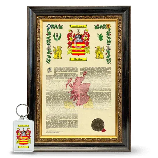 MacAlone Framed Armorial History and Keychain - Heirloom