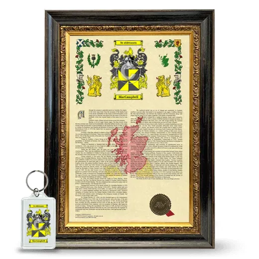 MacCampbell Framed Armorial History and Keychain - Heirloom