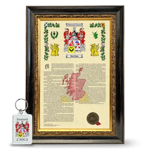 MacClain Framed Armorial History and Keychain - Heirloom