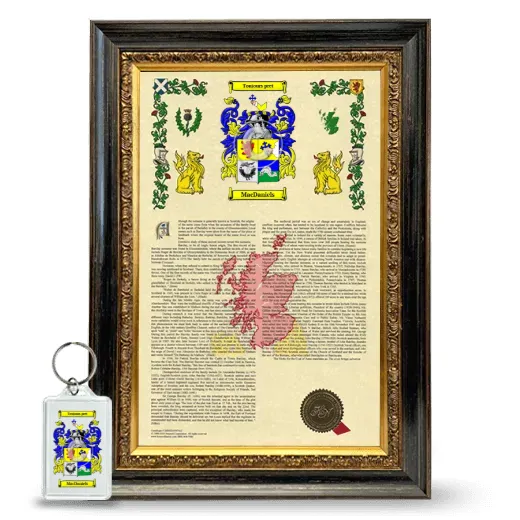 MacDaniels Framed Armorial History and Keychain - Heirloom