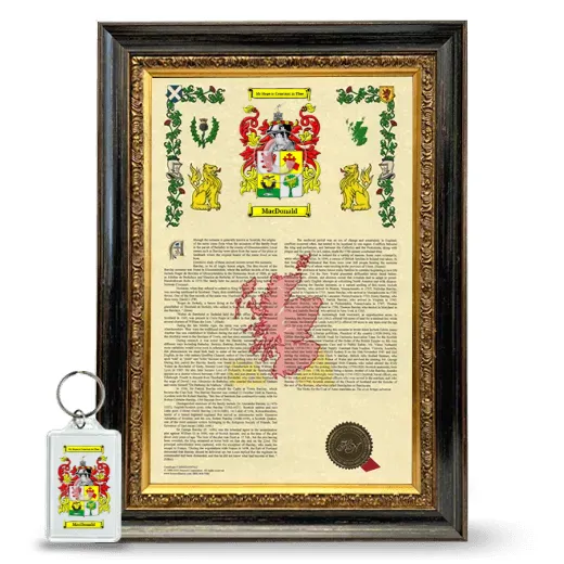 MacDonald Framed Armorial History and Keychain - Heirloom
