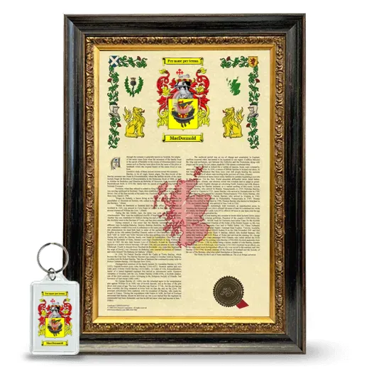MacDonnald Framed Armorial History and Keychain - Heirloom