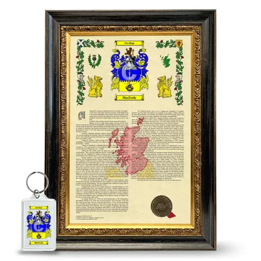MacFeely Framed Armorial History and Keychain - Heirloom