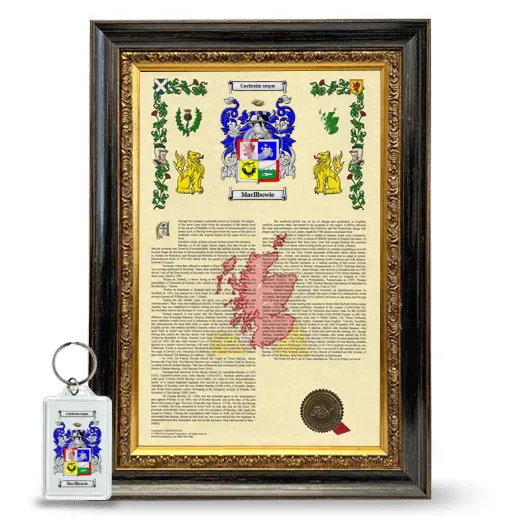 MacIlbowie Framed Armorial History and Keychain - Heirloom