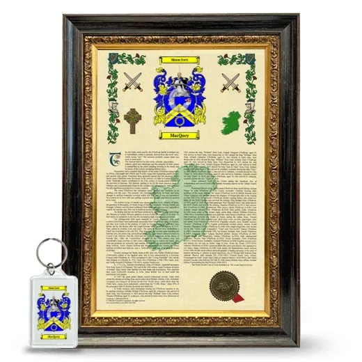 MacQuey Framed Armorial History and Keychain - Heirloom
