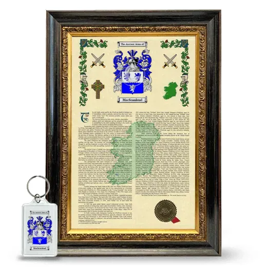 MacScanlend Framed Armorial History and Keychain - Heirloom