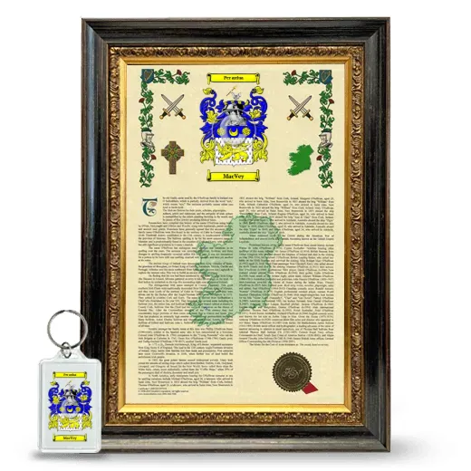 MacVey Framed Armorial History and Keychain - Heirloom
